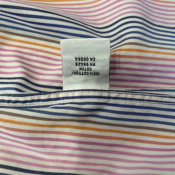 Bugatchi Uomo Men’s Dress Shirt Pink Blue Yellow Stripe Classic Fit Button Up XL - Picture 14 of 15